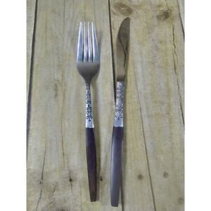 Interpur INR2 Dinner Fork & Knife MCM Canoe Muffin Faux Wood Stainless Flatware
